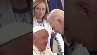 Biden embraces surprisedlooking Pope Francis with foreheadtoforehead hug at G7 summit shorts [upl. by Samson]