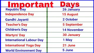 important days  important days and dates [upl. by Robbi617]