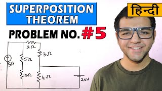 SUPERPOSITION THEOREM SOLVED PROBLEMS IN HINDI Problem 5 [upl. by Rosaline]