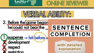 CIVIL SERVICE EXAM  Verbal Ability Sentence Completion detailed explanation CSE Online Reviewer [upl. by Hartmann]