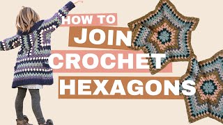 How to Seam Crochet Hexagons Into a Cardigan plus adjust the length [upl. by Ecinnahs]