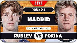 RUBLEV vs FOKINA • ATP Madrid 2024 • LIVE Tennis PlaybyPlay Stream [upl. by Ahtekal371]