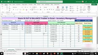 Inventory Control Template in Excel  Stock In Out Balance and Re Order [upl. by Ycats]