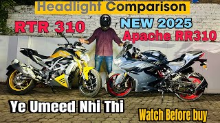 2025 New Tvs Apache Rr 310 Vs Tvs Apache Rtr 310 Headlight Comparison  Headlight Test  Rr 310 [upl. by Ennayelhsa284]