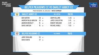 Derbyshire County CL  Div 2  Belper Meadows CC 1st XI v Darley Abbey CC 1st XI [upl. by Tebazile155]