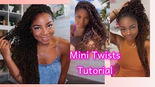 Natural mini Twists Hair Tutorial with water wave curly hair from AMAZON Senegalese Spring Twists [upl. by Nigam366]