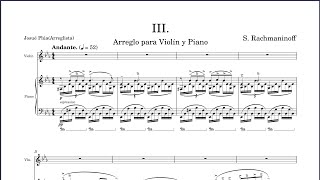 Rachmaninoff  Cello Sonata Op 19 No 3 Andante Arr for violin piano accompaniment Instrumental [upl. by Chyou]