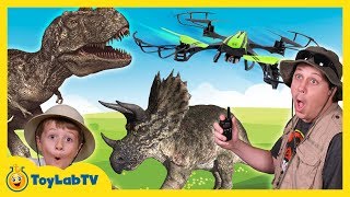 TRex Drone Face Off with Park Ranger Aaron Life Size Dinosaurs amp Surprise Toys Fun Kids Video [upl. by Sevy]