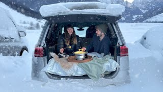 7 Nights Winter Car Camping in European Alps  Snowstorms Skiing Castles [upl. by Zoila]