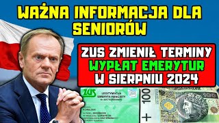 ⚡️PILNE ZUS zmienił terminy wypłat emerytur w sierpniu Ważna informacja dla seniorów [upl. by Lainey]