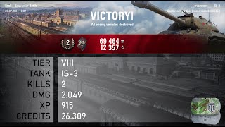 1308 IS3  2 kills  2049 dmg  915 xp  26309 credits  World of Tanks [upl. by Mohorva]