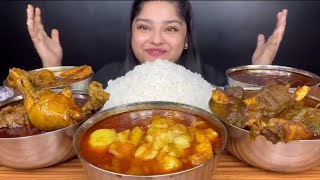 ASMR MUKBANG EATING SPICY FAT CURRY  MUTTON MASALA CHICKEN JHOOL  LIVER  PURI  MESSY EATING [upl. by Vanni855]