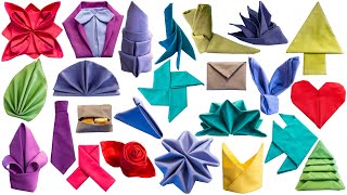 24 Napkin Folding Ideas  How to Fold a Napkin 24 Different Ways [upl. by Gut648]