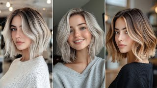 Fall Balayage Brunette Ideas Hair Colour Ideas For 2024 Classic Platinum Blonde Lob With Soft Curls [upl. by Andras881]