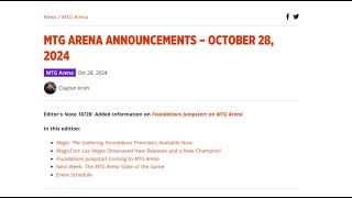 MTG Arena Announcements  October 28th 2024 [upl. by Kenyon]