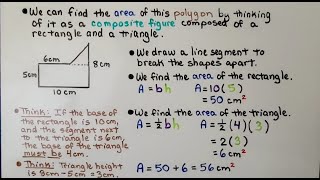 6th Grade Math 134b Finding Areas of Polygons Composite Figures [upl. by Aneroc278]