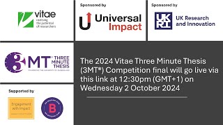 Vitae Three Minute Thesis 3MT® Competition final 2024 sponsored by Universal Impact [upl. by Cita]