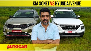 Kia Sonet vs Hyundai Venue  Its all relative  Comparison  Autocar India [upl. by Pompea]