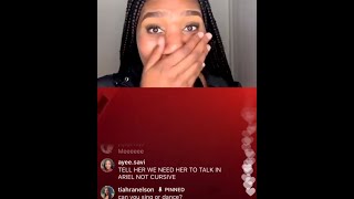 Tiahranelson Instagram Live  Girl sings M to the B in cursive [upl. by Milburr393]