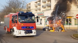 Pożar samochodu i akcja gaśnicza JRG 1 w Opolu [upl. by Yager]