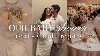 Baby Shower Haul  couple’s shower recap first time mom registry  baby shower ideas ♡ twin girls [upl. by Ailsun39]