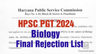 HPSC PGT Biologyimportant noticefinal rejection ListHPSC PGTHPSC PGT update [upl. by Calloway252]