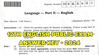 12th English Public Exam Answer key 2024  12th English Public Question Paper 2024  Answer key 2024 [upl. by Ahtnamys622]