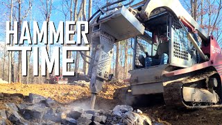 Breaking rock with a skid steer hydraulic breaker hammer  E107 [upl. by Leah]