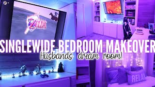 SINGLE WIDE MOBILE HOME BEDROOM MAKEOVER  creating my husbands dream room  gamer room MAKEOVER [upl. by Eta]