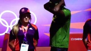 Usain BOLT quotFist bumpquot London 2012 [upl. by Engedus937]