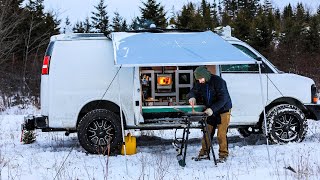 Camper Van With Wood Stove and Freezing Temperatures [upl. by Yrojram602]