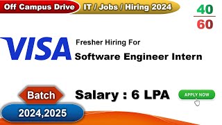 Visa Summer Internship Off campus drive Fresher Hiring 2024  2025 Batch Day 4060 days [upl. by Shayne]