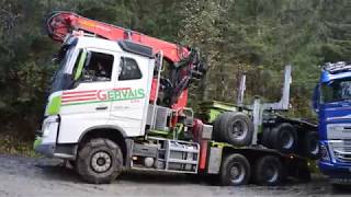 🚚 2x VOLVO FH16 650750  RENAULT kerax 520  🌲 GRUMIERS TRANSPORTS GERVAIS Passages en épingle [upl. by Glenden589]