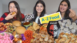 A To Z Alphabet Food Challenge  Jolo Chip Golgappa Momos Korean Noodles Samosa etc Challenge [upl. by Fishman]