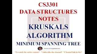 KRUSKALS ALGORITHM NOTES  MINIMUM SPANNING TREE  CS3301 DATASTRUCTURES NOTES [upl. by Drauode]