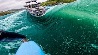 Biggest WakeSurf Wave Ever Epic WakeSurf Session On Lake Austin [upl. by Ibocaj948]