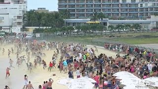 KLM 747 SXM Landing amp Takeoff Maho Beach Blast on 4192016 [upl. by Arriek]