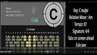 The Perfect C major Backing Track with Chord progression and modes on screen cmajor backingtrack [upl. by Nlyak]