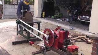 AMANCO STATIONARY ENGINE at work with Saw Bench [upl. by Ahmar]