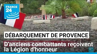 Débarquement de Provence  Emmanuel Macron remet la Légion dhonneur à danciens combattants [upl. by Okimuk]