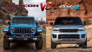 2025 Jeep Grand Cherokee Trailhawk 4xe vs 2025 Jeep Wrangler Rubicon 4xe Compared  Segment Battles [upl. by Elleinahc]