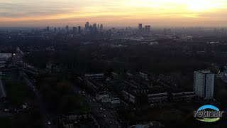 Manchester City Skyline Sunset Aerial Drone Establishing Shots [upl. by Hilarius]