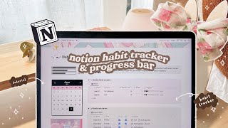 2023 NOTION TUTORIAL💡💻 notion habit tracker with progress bars  free template [upl. by Suolhcin]