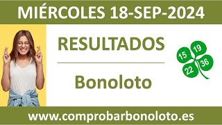 Resultado del sorteo Bonoloto del miercoles 18 de septiembre de 2024 [upl. by Eslud]