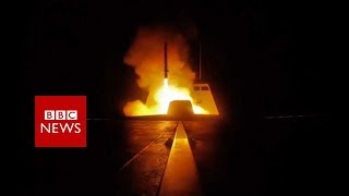 Syria air strikes Footage showed missiles being launched  BBC News [upl. by Kamat]