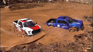 RC UTOPIA  MUD BATH ADVENTURE  TWO Imaginary FORD RAPTORS in the MUCK [upl. by Eyla168]