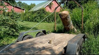 Loading Maple Logs Onto Custom Built Log Hauling Trailer using a Log Arch [upl. by Notnats]