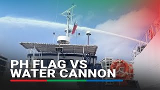 WATCH Philippine flag takes direct hit from China water cannon  ABSCBN News [upl. by Damali]