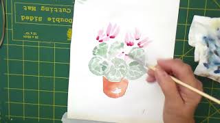 Paint the cyclamen plant in watercolour in 11 munutes [upl. by Irtak]