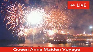 SHIPS TV  LIVE Cunard Queen Anne With Fireworks Maiden Voyage Port of Southampton [upl. by Hebbe]